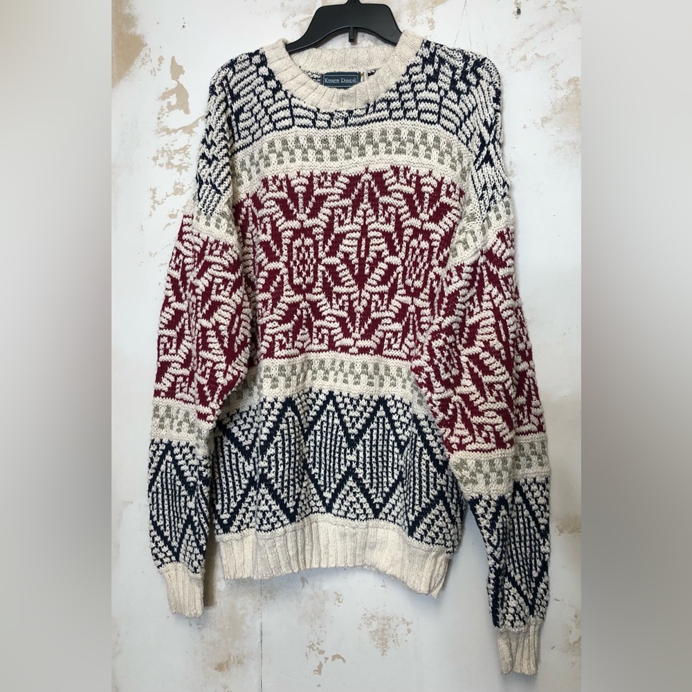 Kenneth Roberts vintage men’s cotton knit oversized fair Isle sweater, size, XL